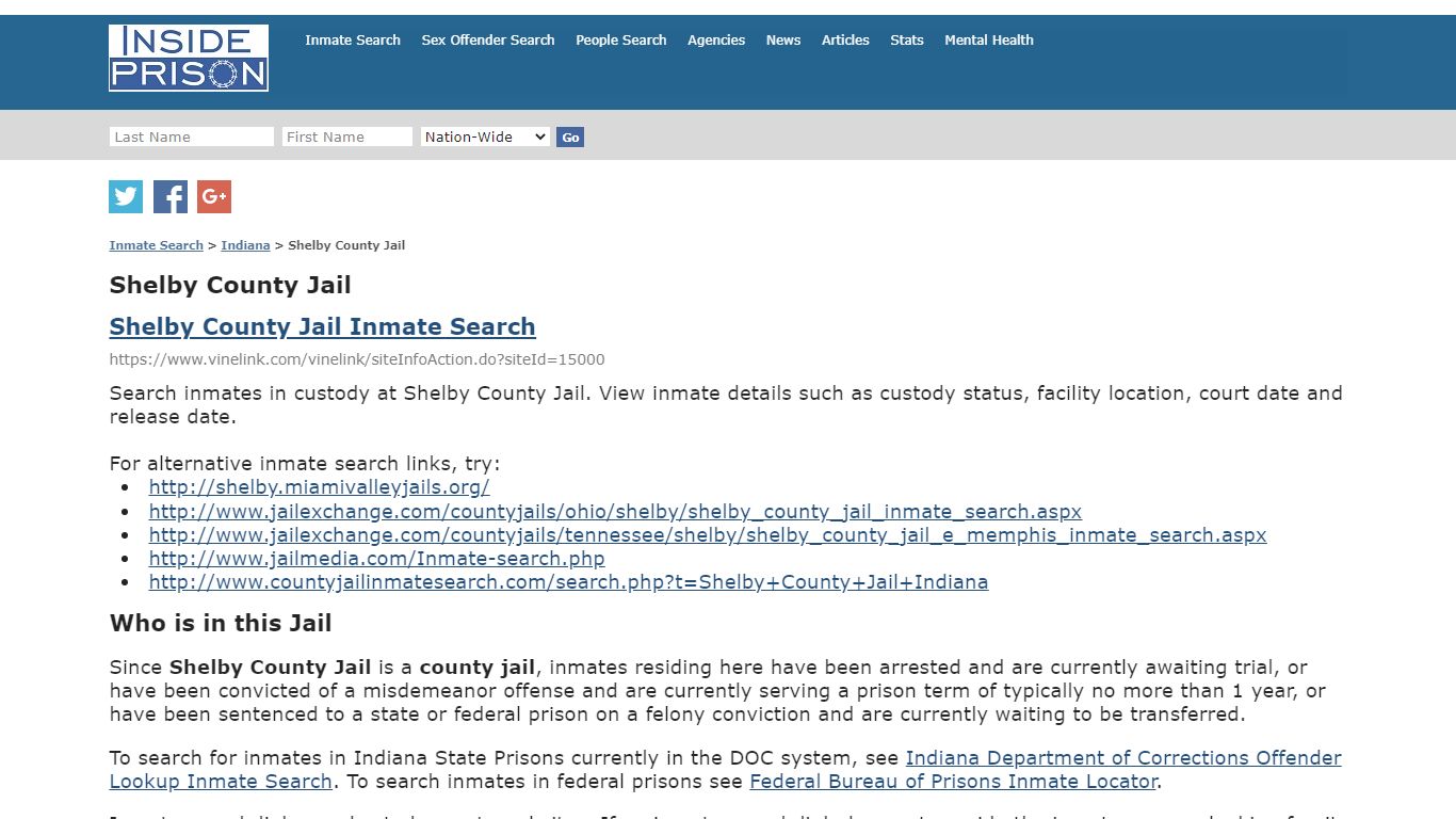 Shelby County Jail - Indiana - Inmate Search - Inside Prison